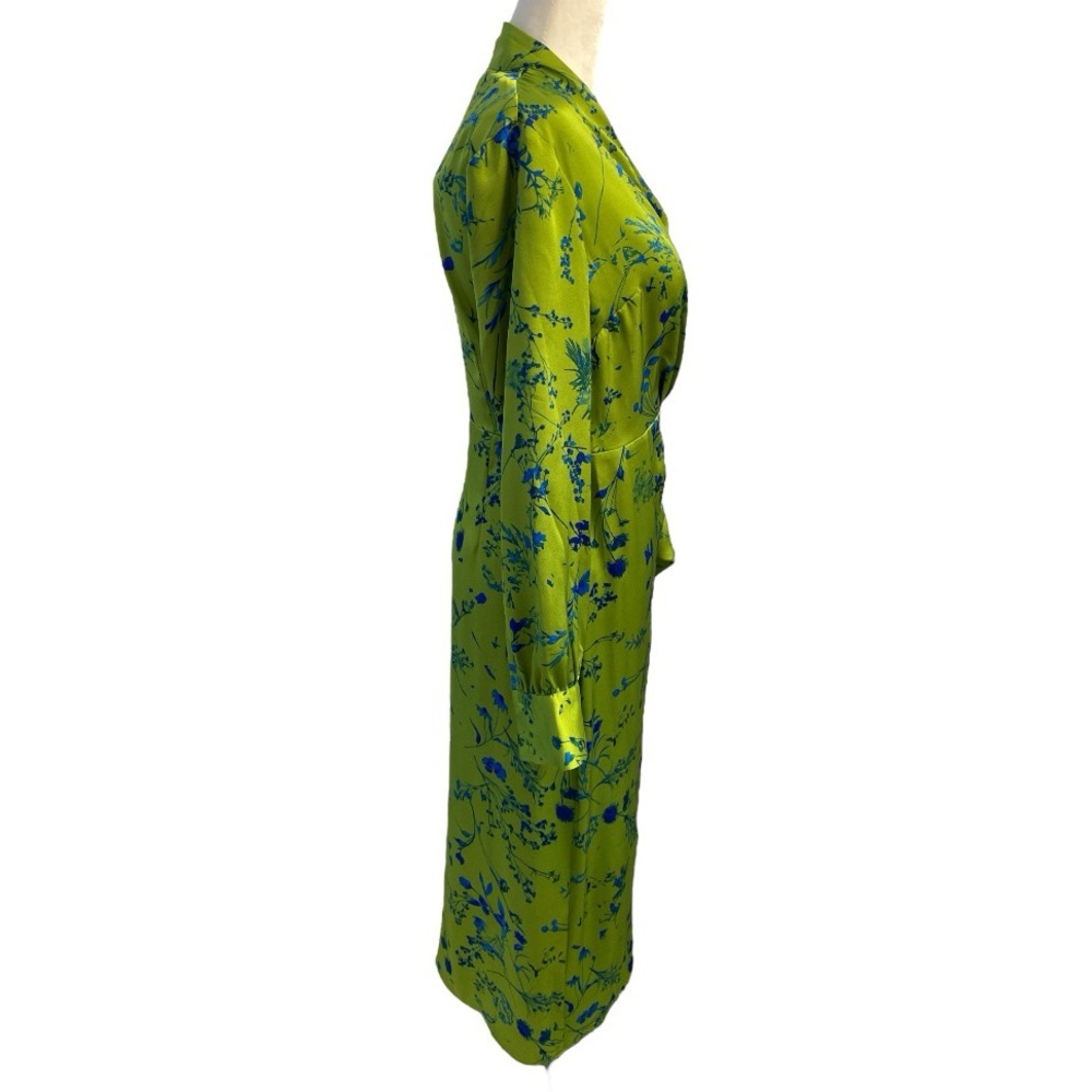 I.N.C. International Concepts Satin Wrap Dress Green Floral Elegant Size XS - Picture 5 of 14